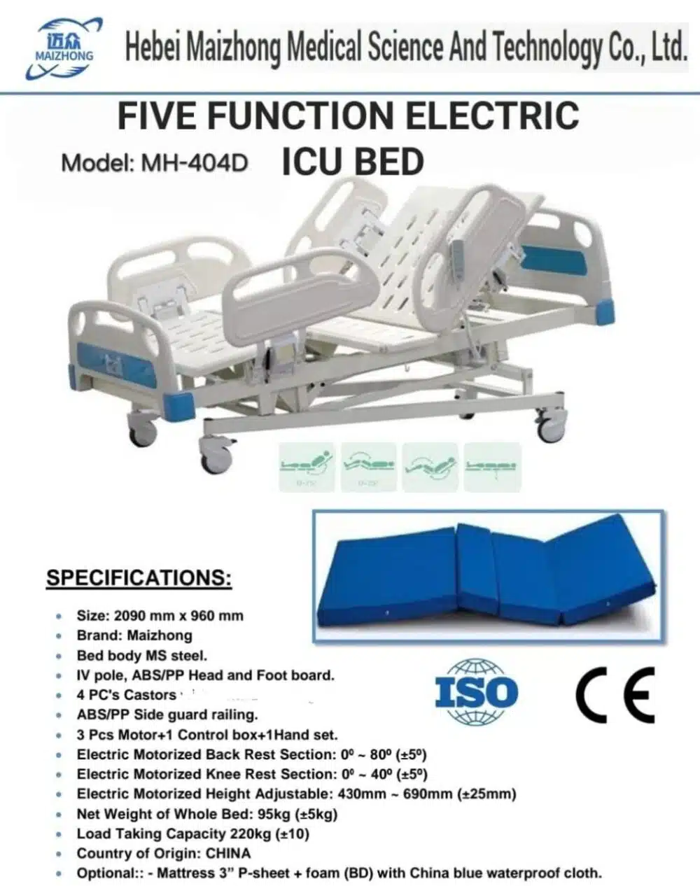 Five Functions Electric ICU Bed
